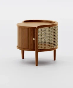 Round Side Table With Half Rattan And Slatted Door
