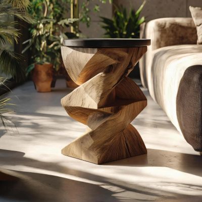 Twisted Wooden Sculptural Side Table for Contemporary Interiors