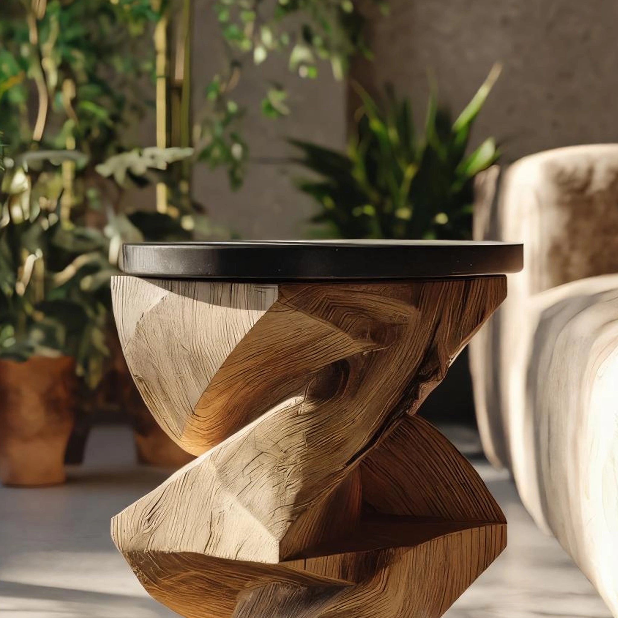 Twisted Wooden Sculptural Side Table for Contemporary Interiors - Image 3