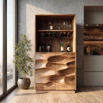 Wooden Sculptural Bar Cabinet For Modern Interiors