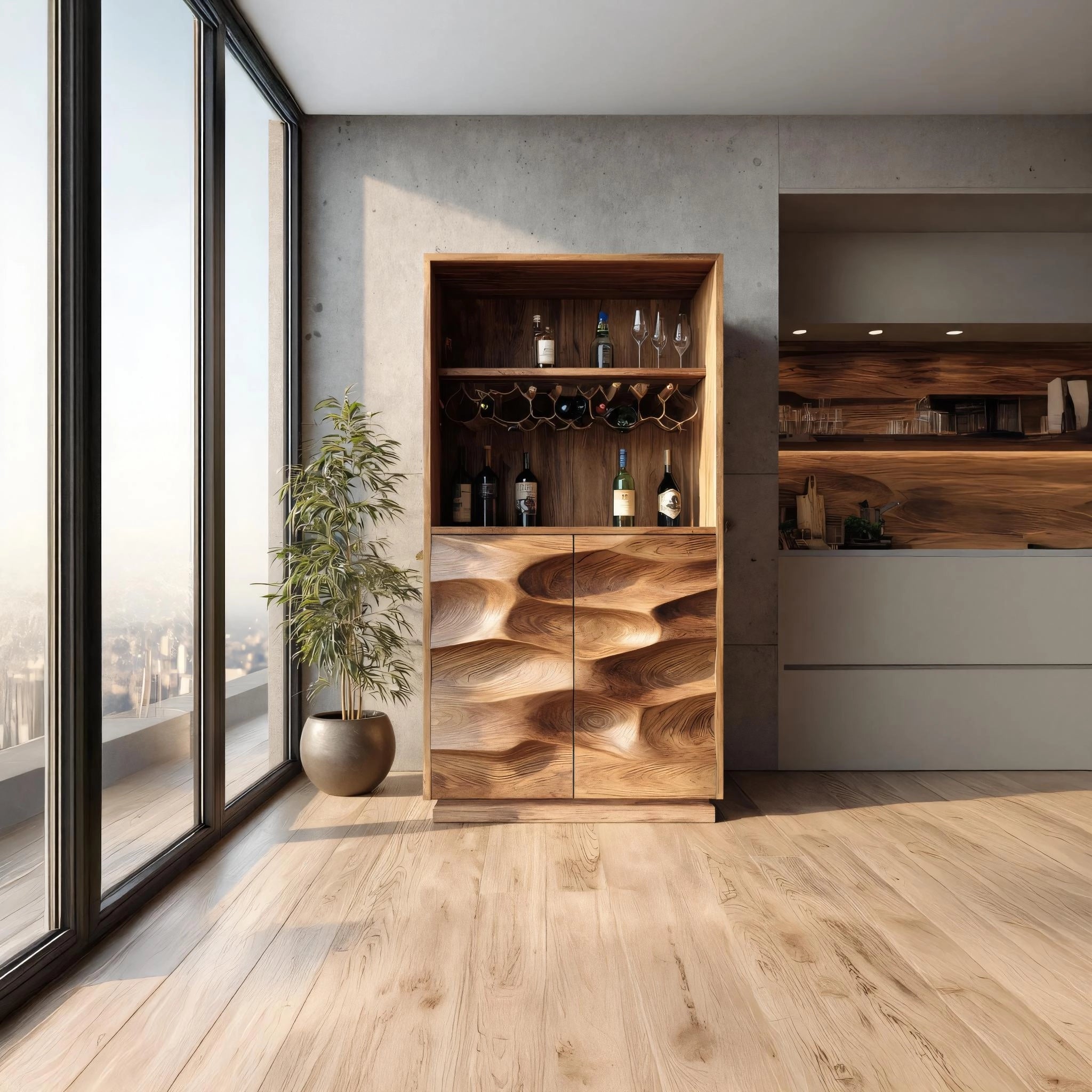 Wooden Sculptural Bar Cabinet For Modern Interiors - Image 2