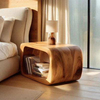 Sculptural Wooden Open Nightstand For Modern Bedrooms
