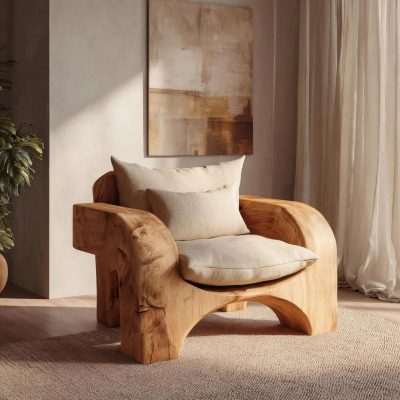 Sculptural Wooden Lounge Chair For Organic Modern Living