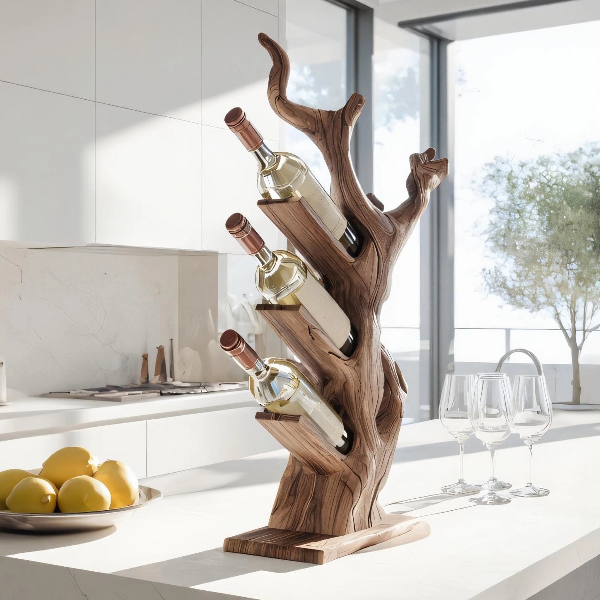 Tree Form Wooden Wine Rack for Contemporary Kitchens