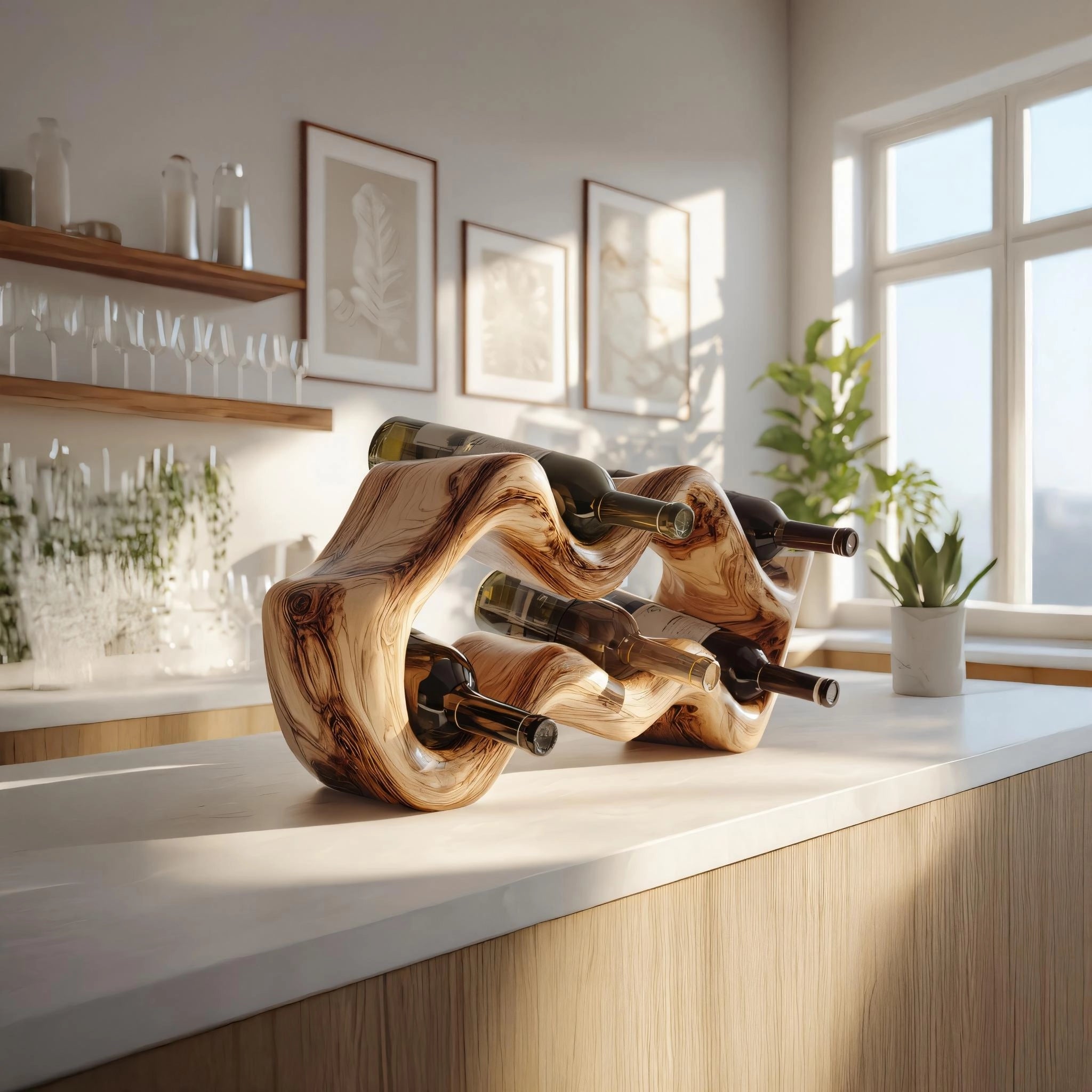 Wooden Sculptural Wine Rack For Modern Kitchens - Image 2
