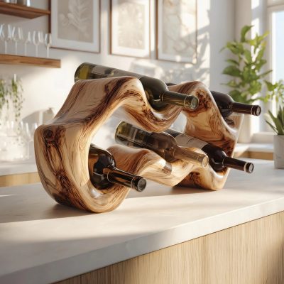 Wooden Sculptural Wine Rack For Modern Kitchens