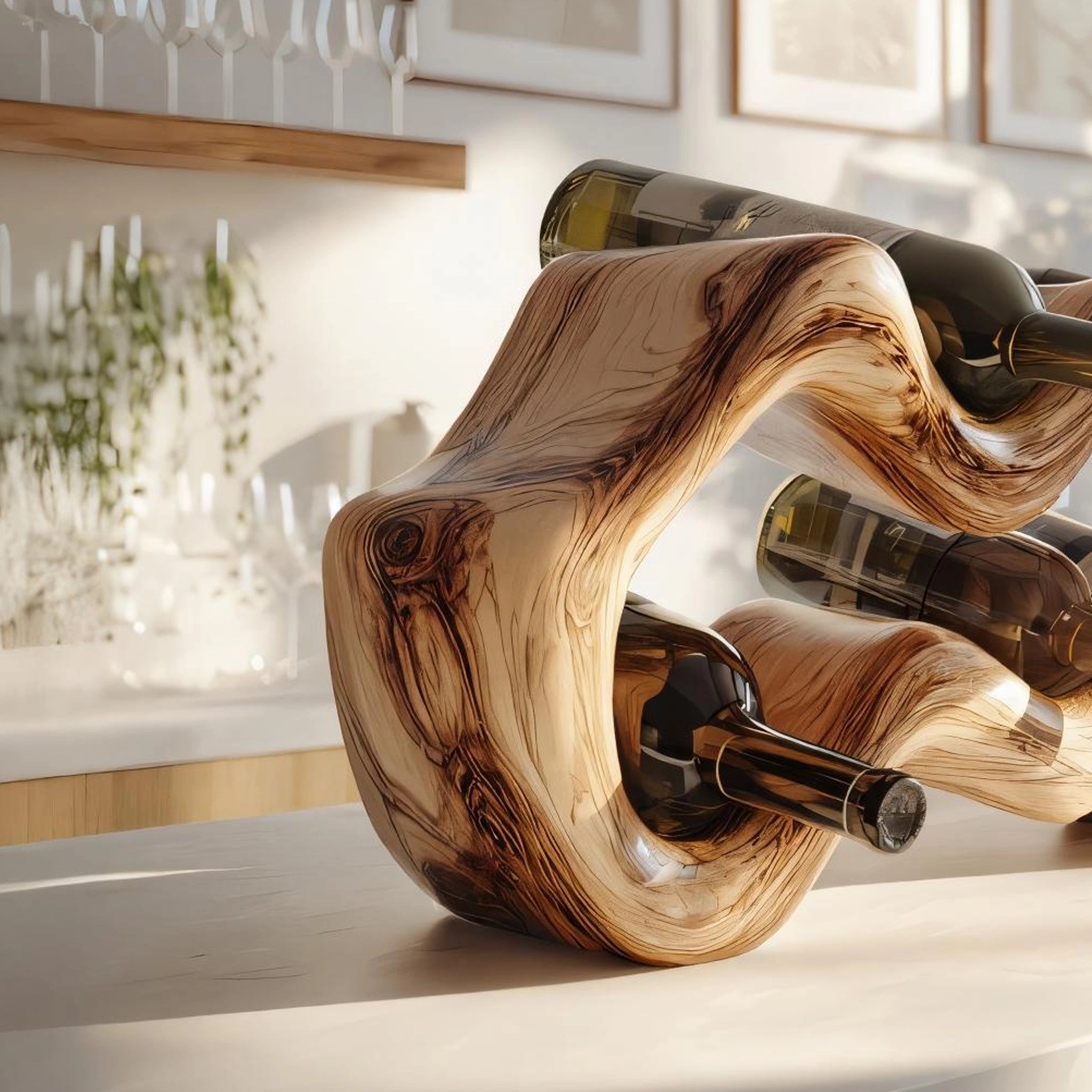 Wooden Sculptural Wine Rack For Modern Kitchens - Image 4