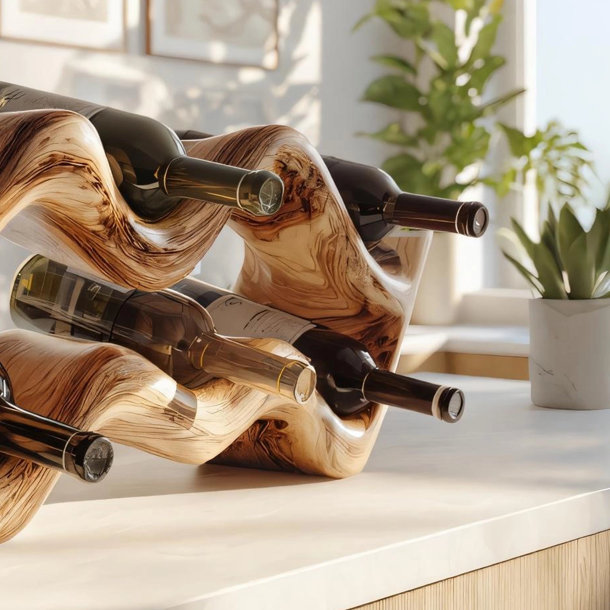 Wooden Sculptural Wine Rack For Modern Kitchens - Image 3