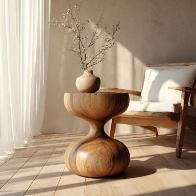 Hourglass Wooden Pedestal Side Table For Modern Homes