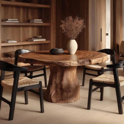 Live-Edge Wooden Round Dining Table For Modern Interiors
