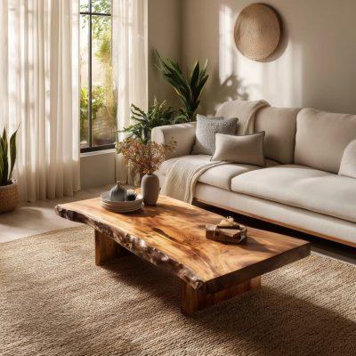 Low Live-Edge Wooden Coffee Table For Serene Living