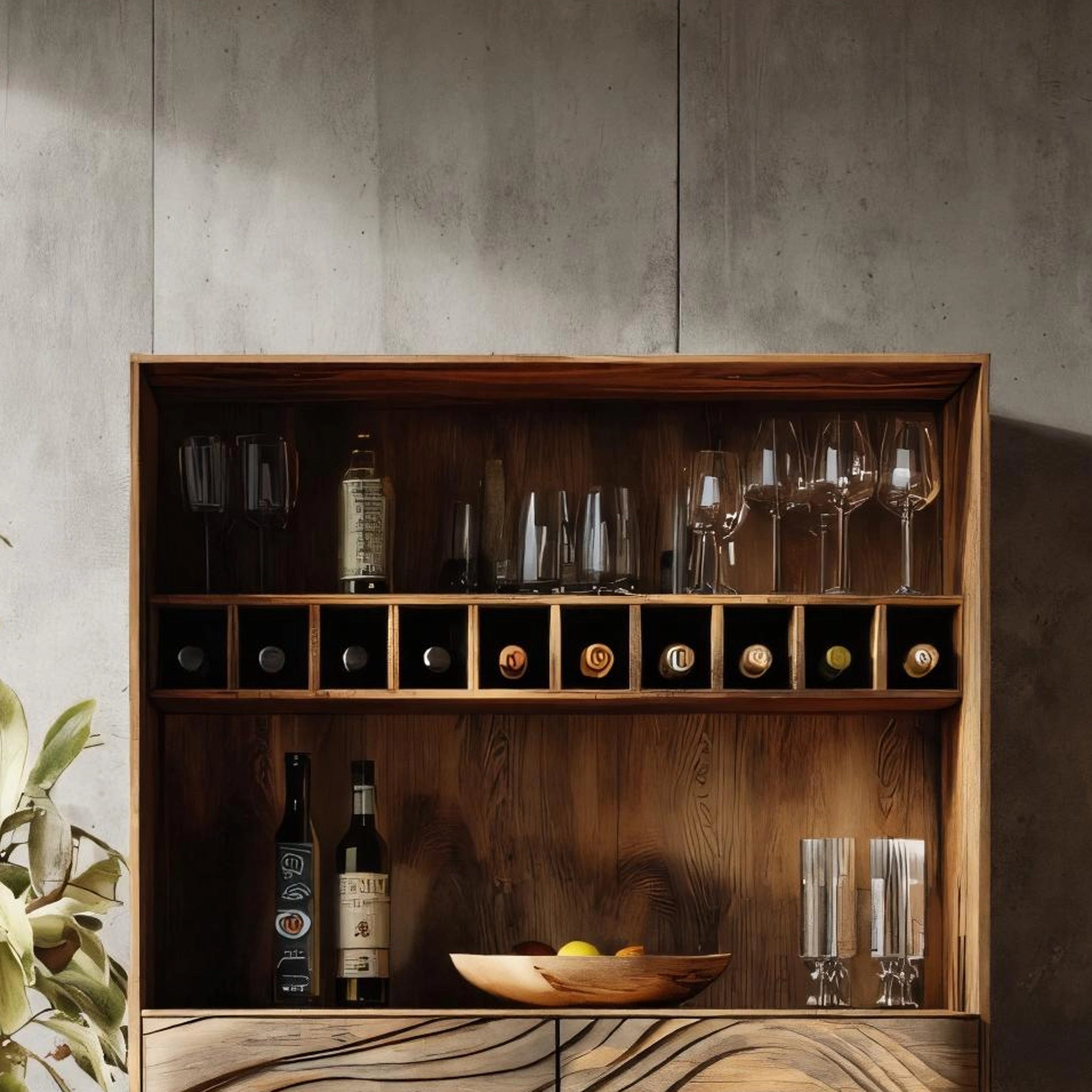 Wave Front Wooden Bar Cabinet for Organic Modern Style - Image 3