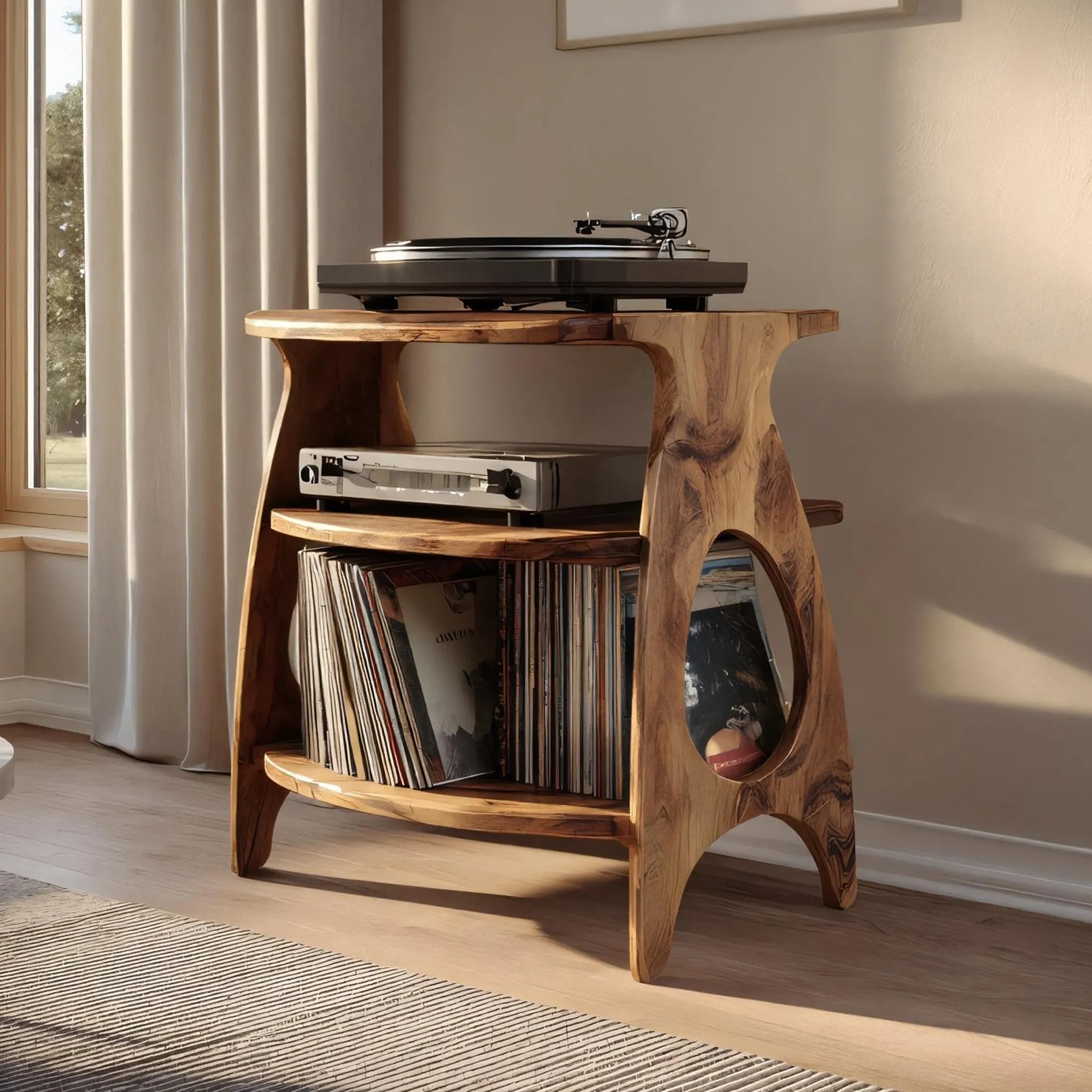 Wooden Turntable Stand For Modern Vinyl Storage - Image 2
