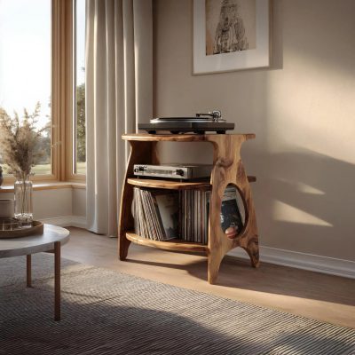 Wooden Turntable Stand For Modern Vinyl Storage