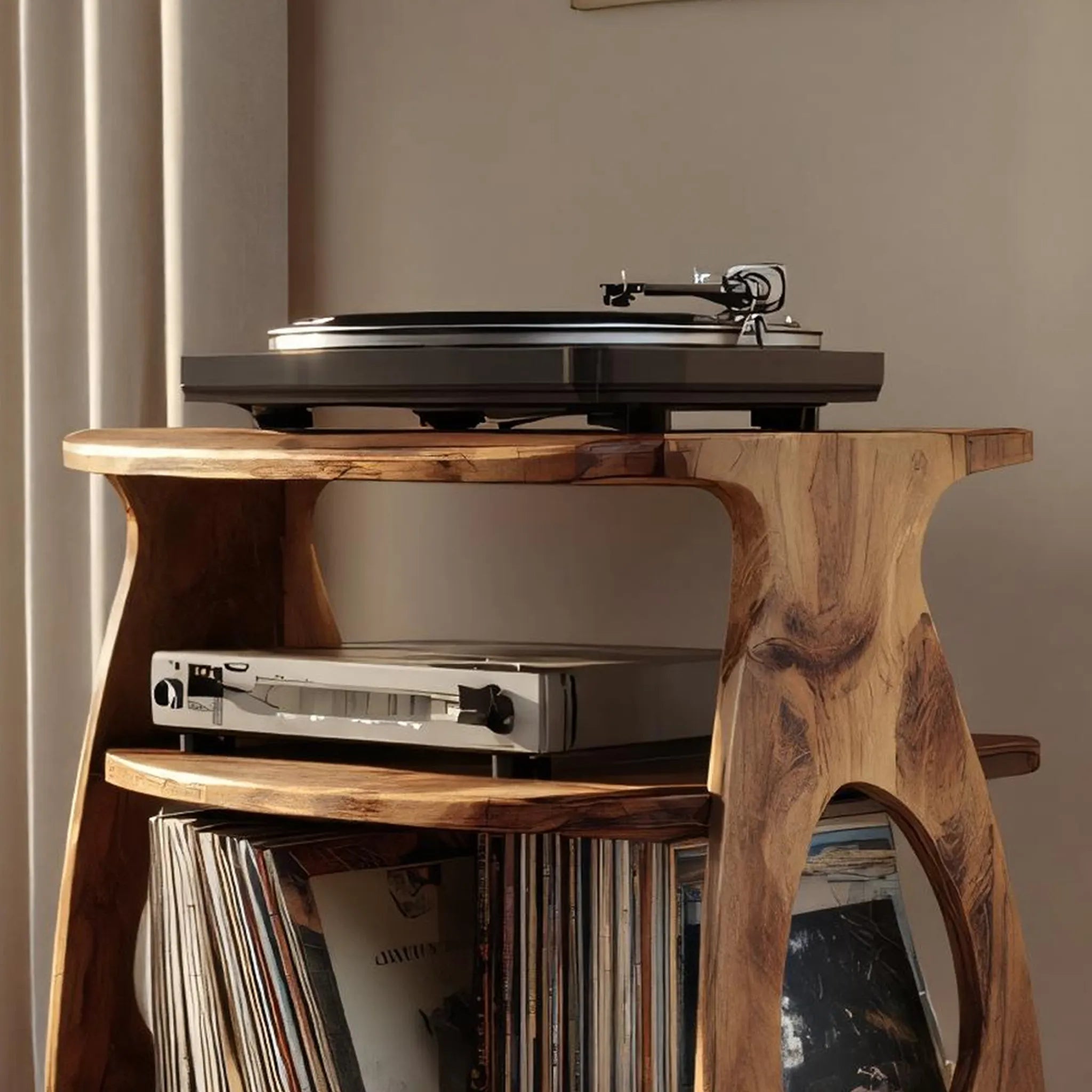 Wooden Turntable Stand For Modern Vinyl Storage - Image 4