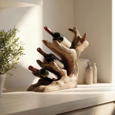 Vertical Branch Form Wooden Wine Rack for Modern Home Decor