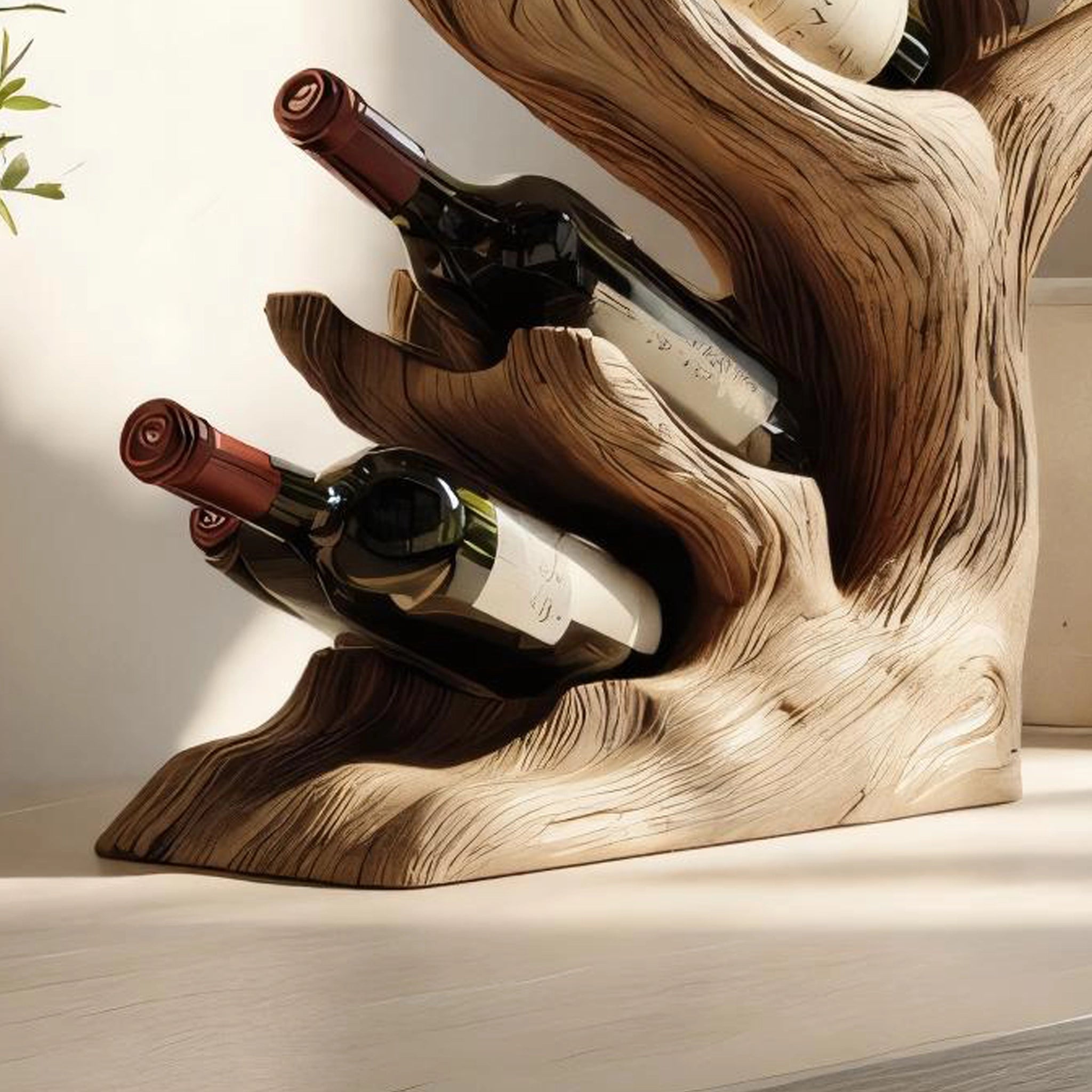 Vertical Branch Form Wooden Wine Rack for Modern Home Decor - Image 3