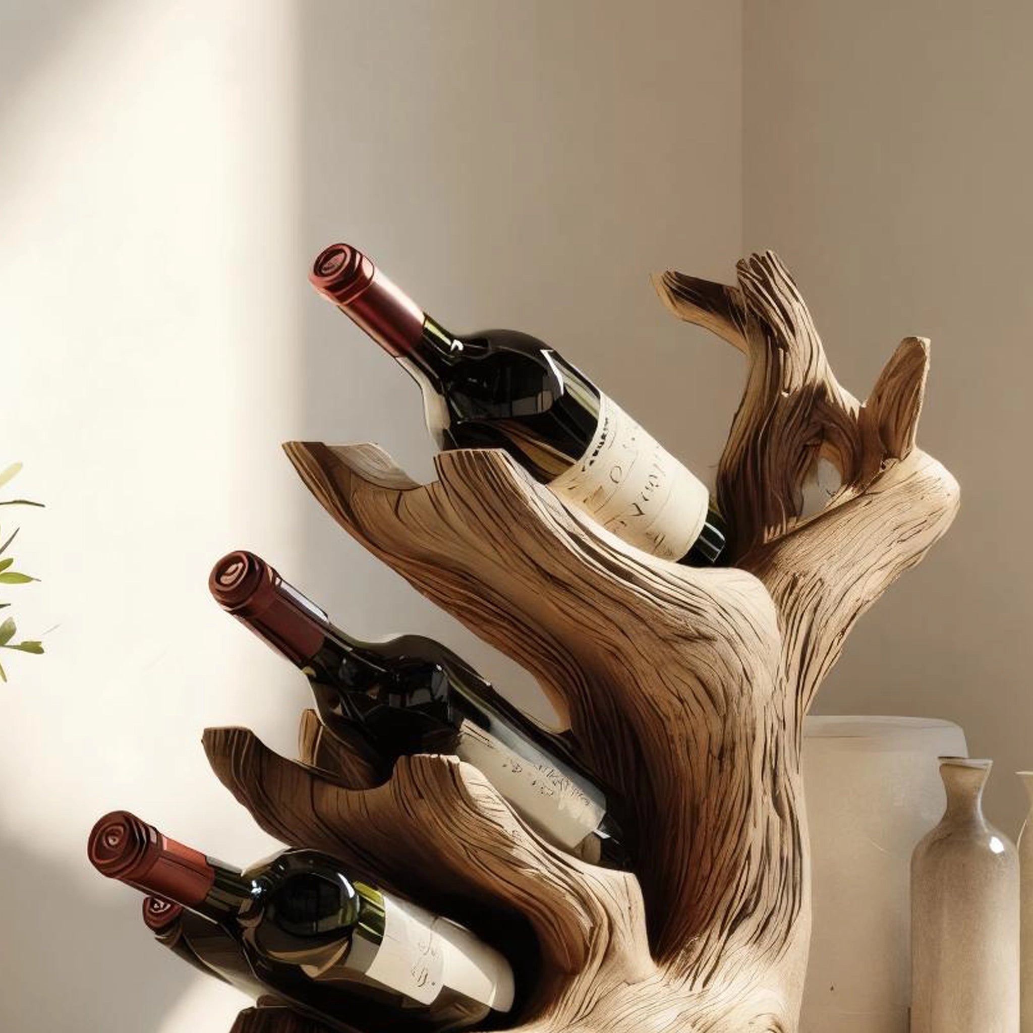 Vertical Branch Form Wooden Wine Rack for Modern Home Decor - Image 4