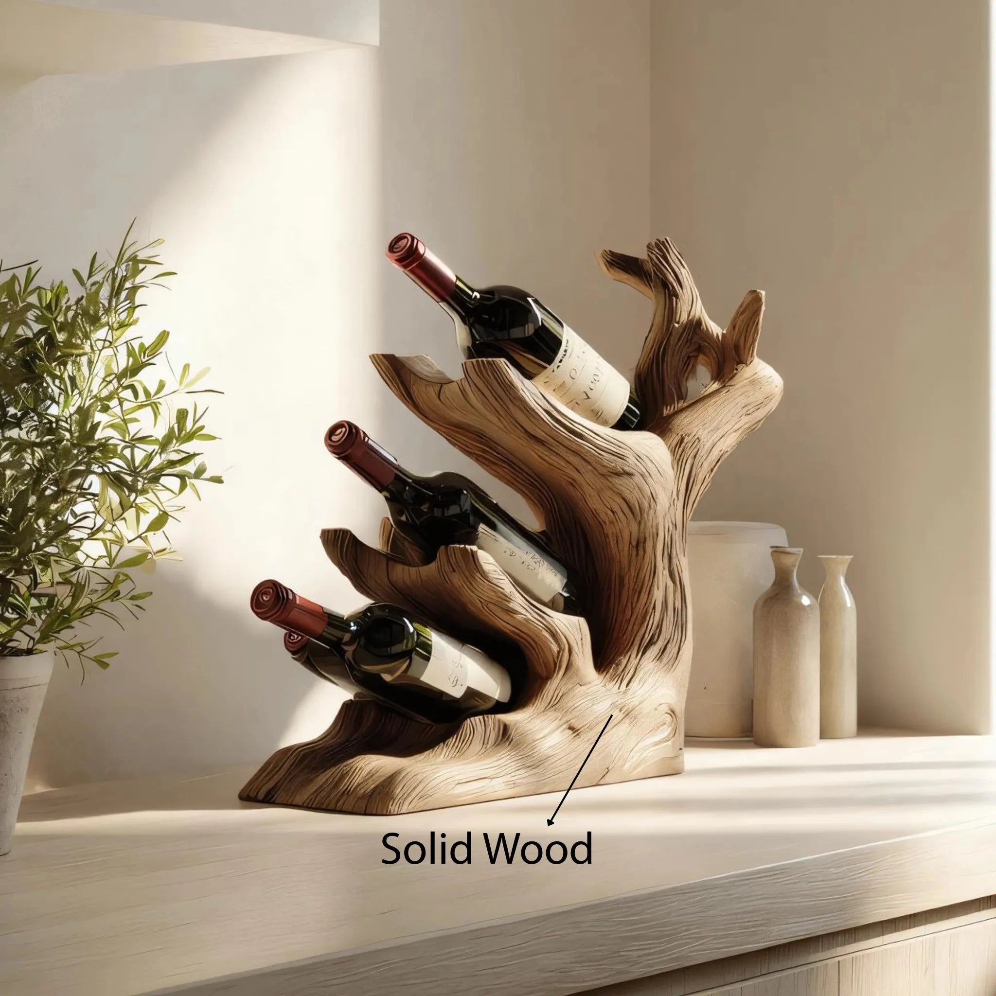 Vertical Branch Form Wooden Wine Rack for Modern Home Decor - Image 5