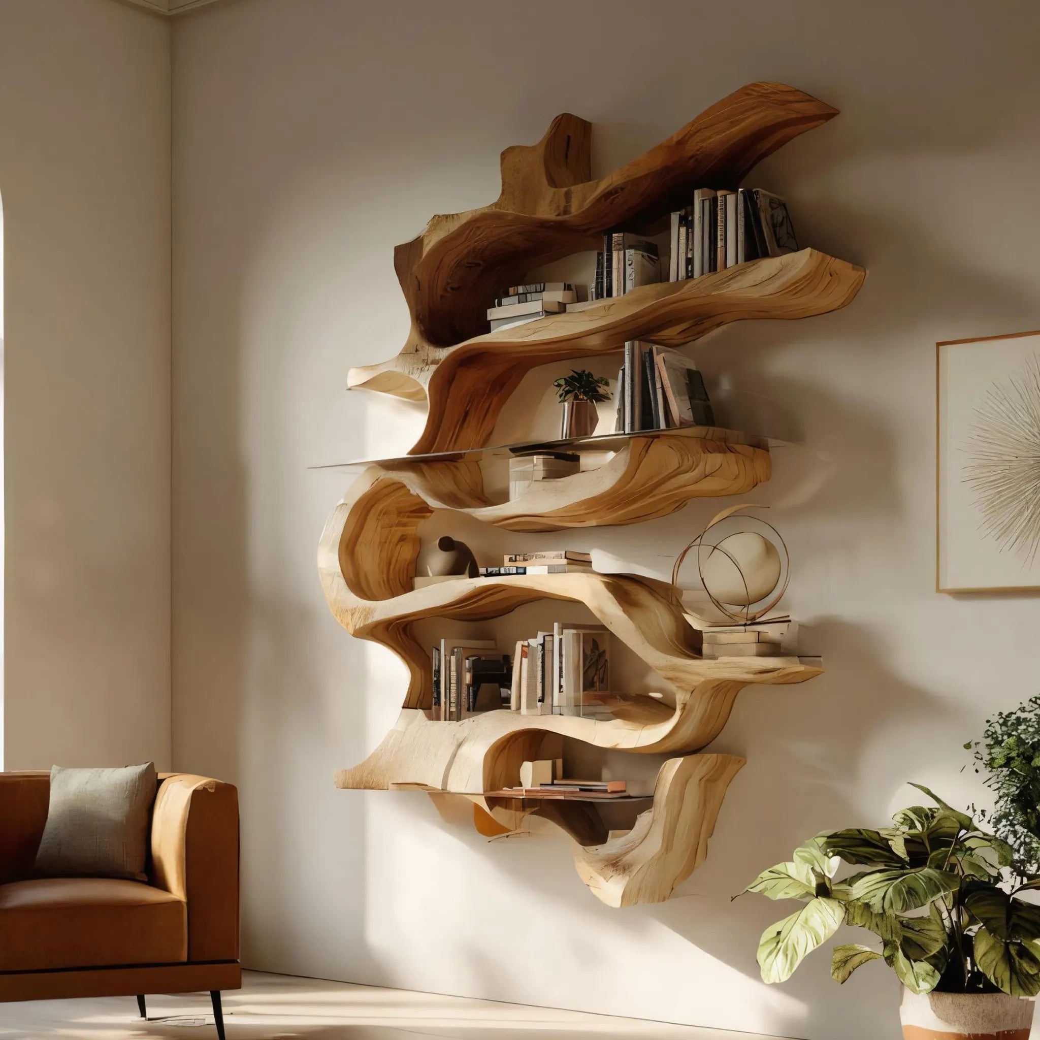 Sculptural Wooden Wall Bookshelf for Modern Living