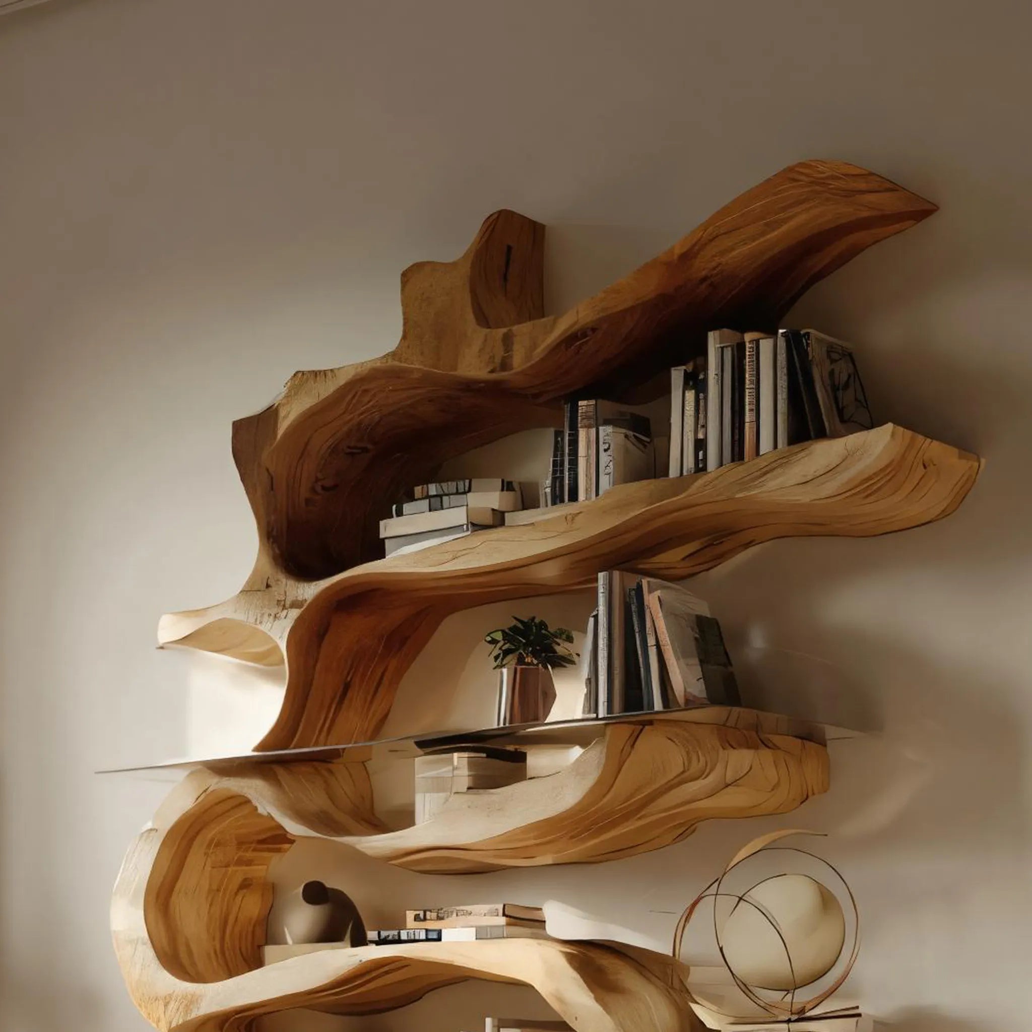 Sculptural Wooden Wall Bookshelf for Modern Living - Image 4