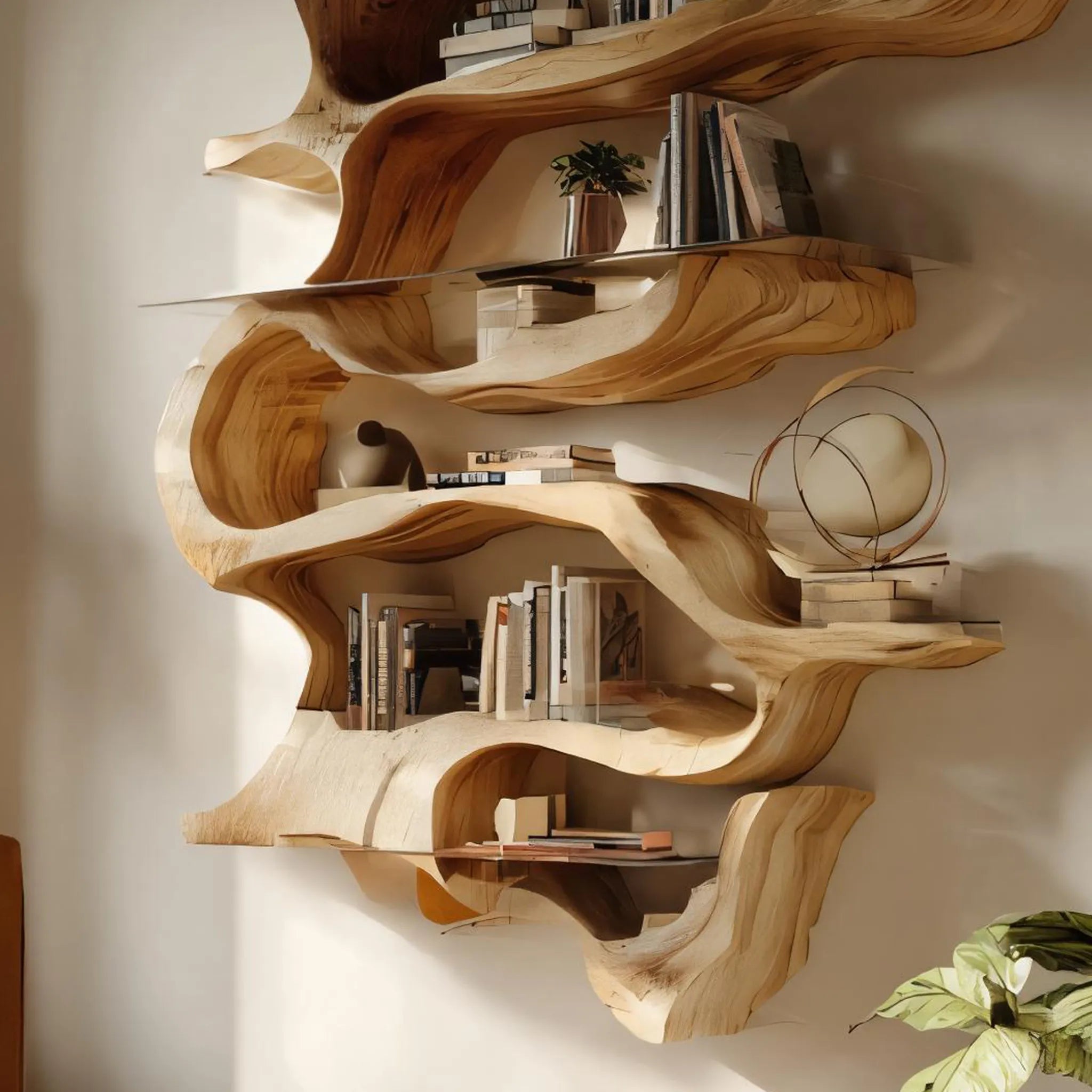 Sculptural Wooden Wall Bookshelf for Modern Living - Image 3