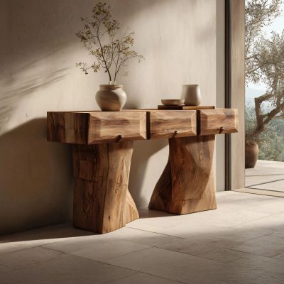 Wooden Pedestal Console Table For Modern Entryways