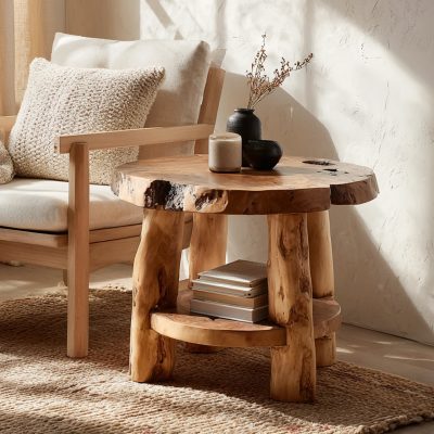 Live-Edge Wooden Round Side Table For Cozy Corners