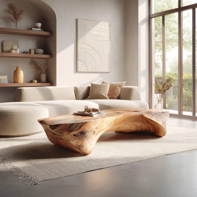 Flowing Wooden Coffee Table For Minimalist Living