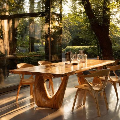 Sculptural Wooden Dining Table For Indoor–Outdoor Living