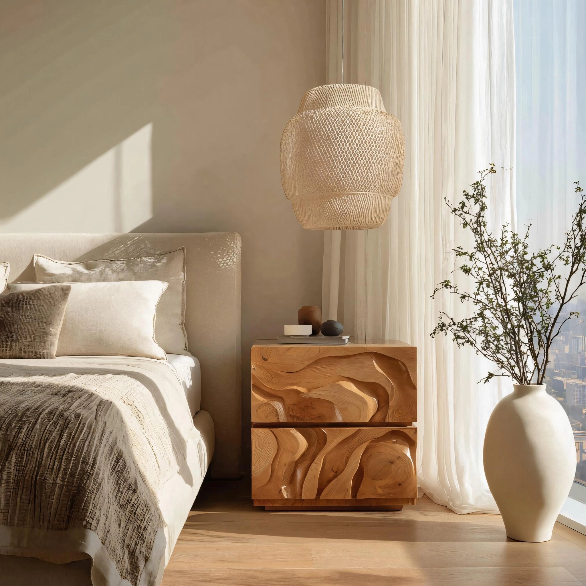 Sculptural Wooden Nightstand For Modern Bedrooms - Image 2