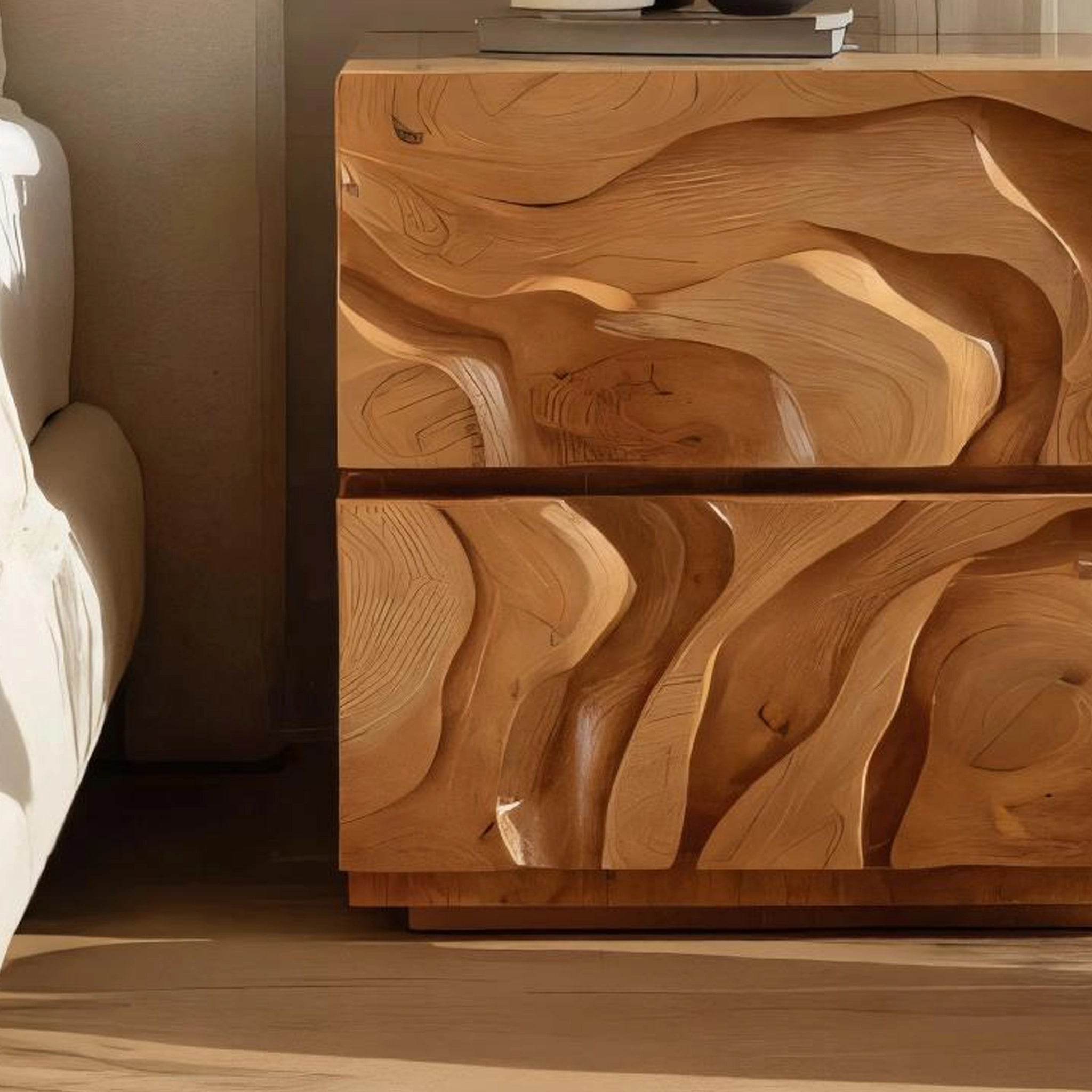 Sculptural Wooden Nightstand For Modern Bedrooms - Image 3