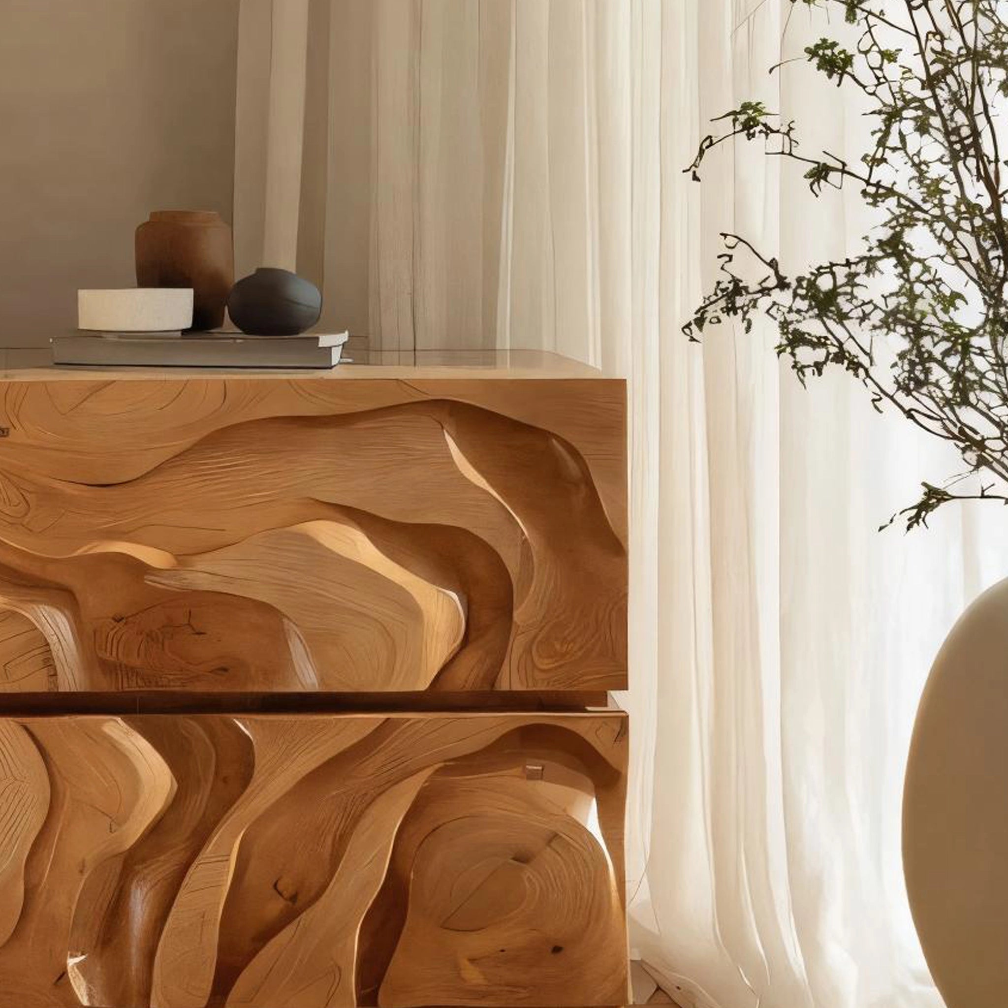 Sculptural Wooden Nightstand For Modern Bedrooms - Image 4