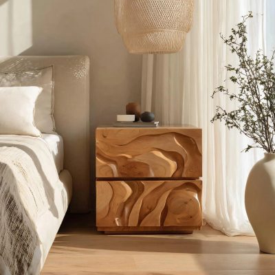 Sculptural Wooden Nightstand For Modern Bedrooms