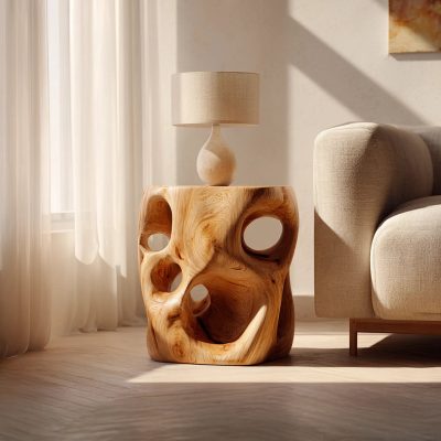 Wooden Cut-Out Side Table For Contemporary Living Rooms