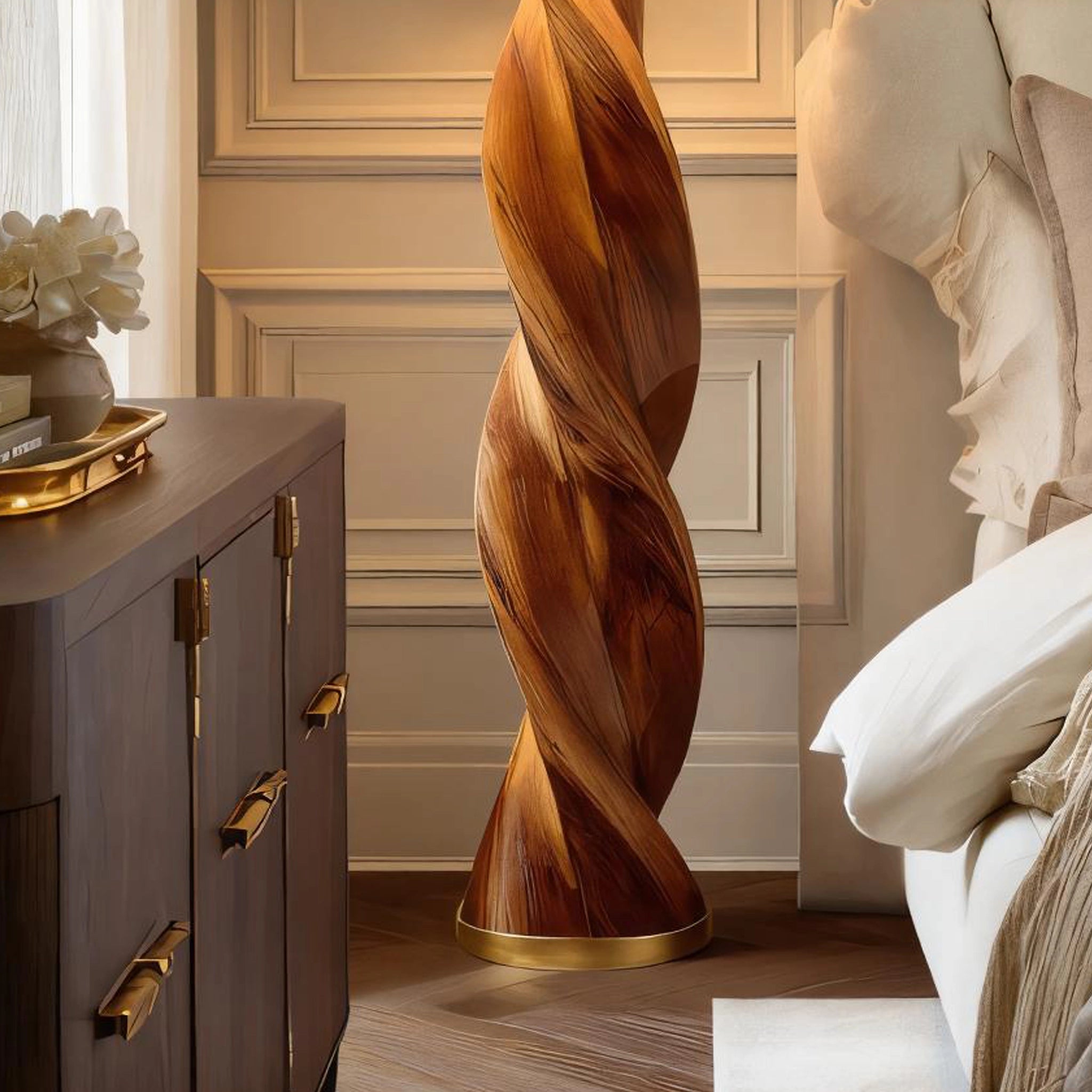 Twisted Wooden Floor Lamp for Luxury Modern Interiors - Image 4