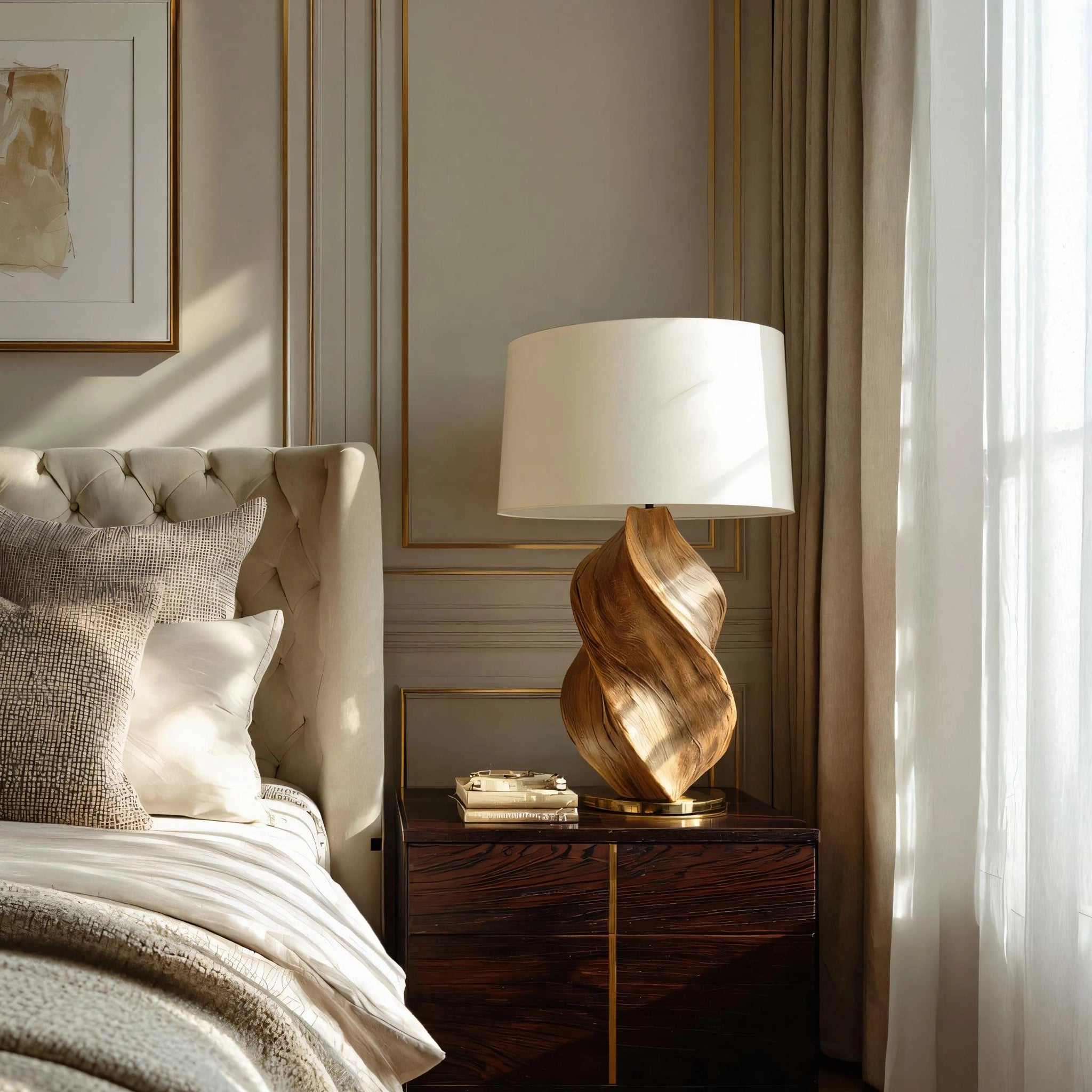 Sculptural Wooden Table Lamp For Modern Bedrooms - Image 2