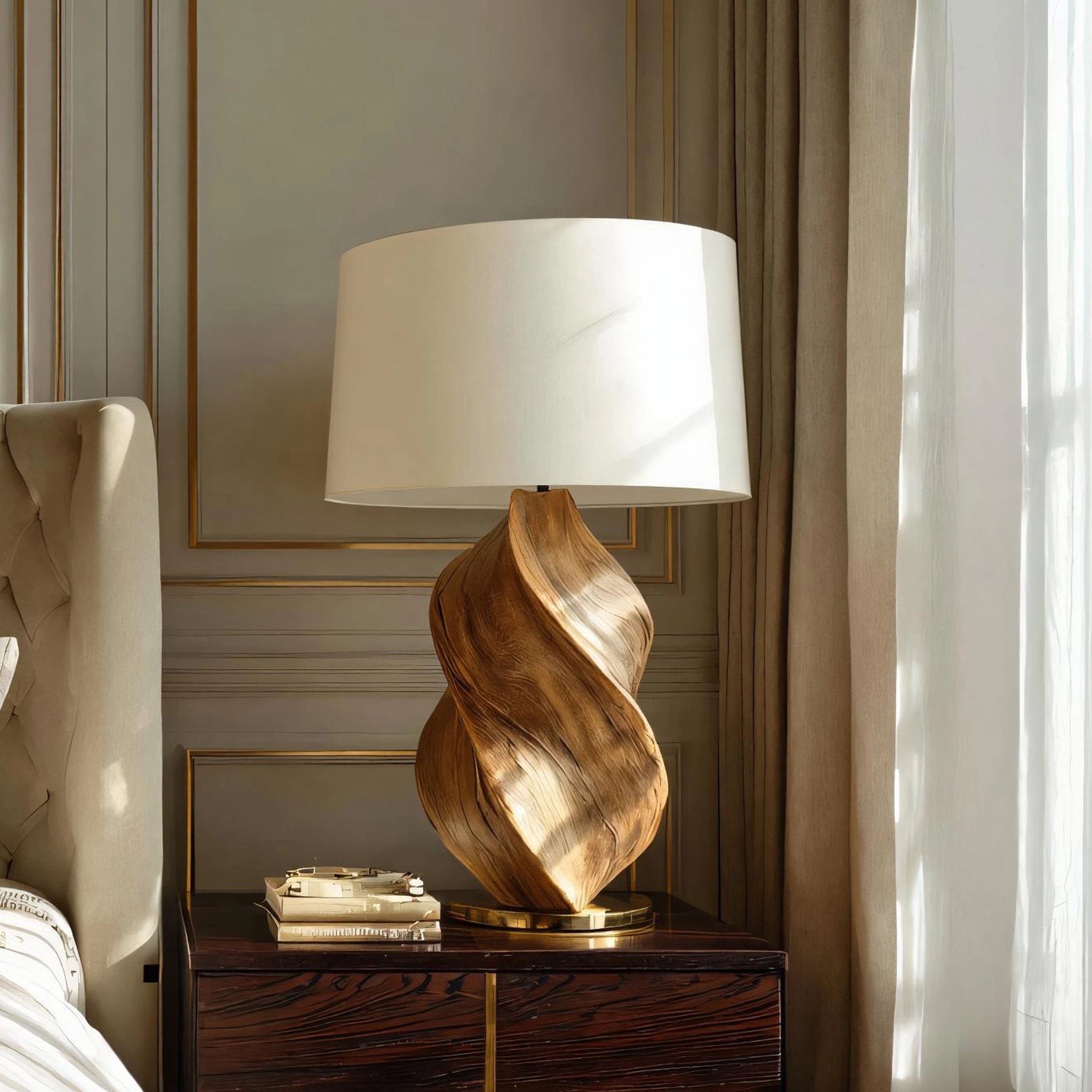 Sculptural Wooden Table Lamp For Modern Bedrooms