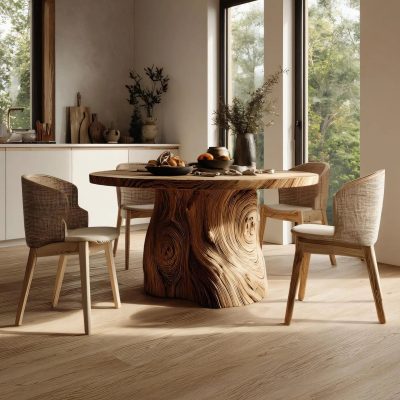 Tree-Trunk Wooden Dining Table for Organic Modern Homes