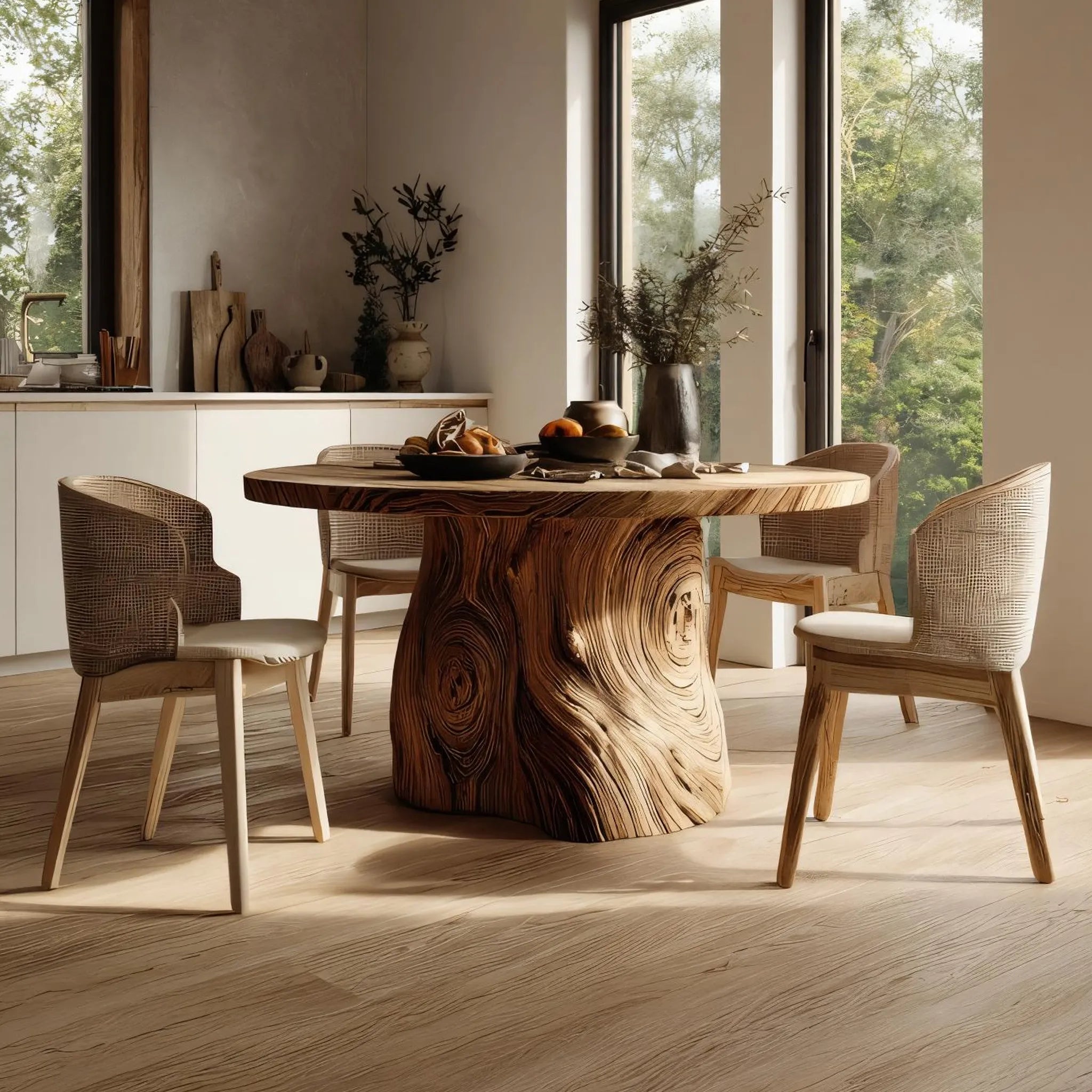 Tree-Trunk Wooden Dining Table for Organic Modern Homes