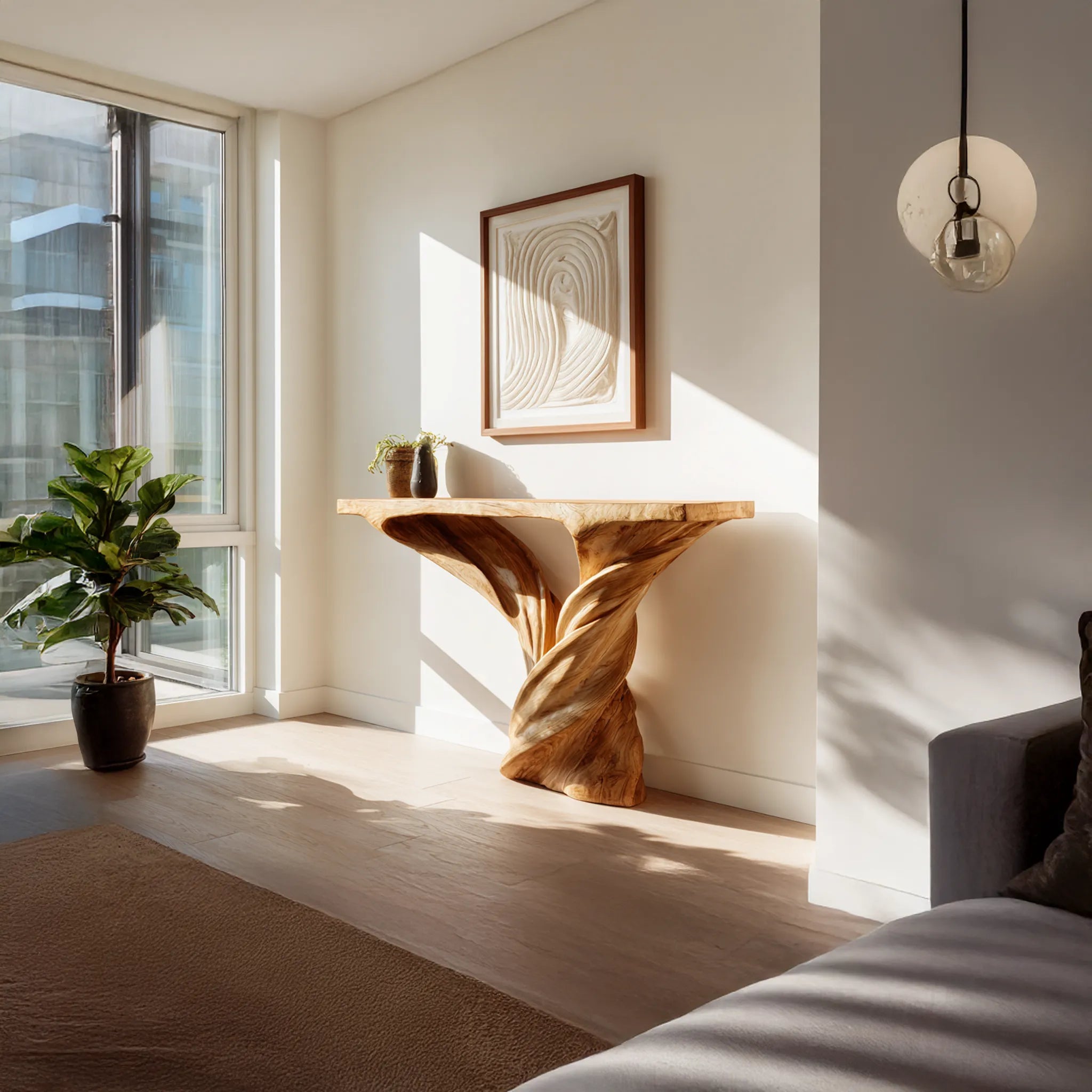 Twin Twist Wooden Console Table For Modern Entryways - Image 2