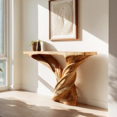 Twin Twist Wooden Console Table For Modern Entryways